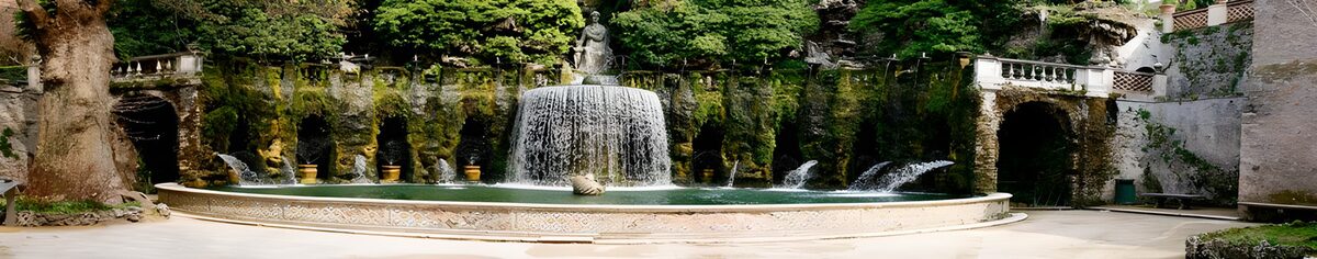 Garden fountain in the shade