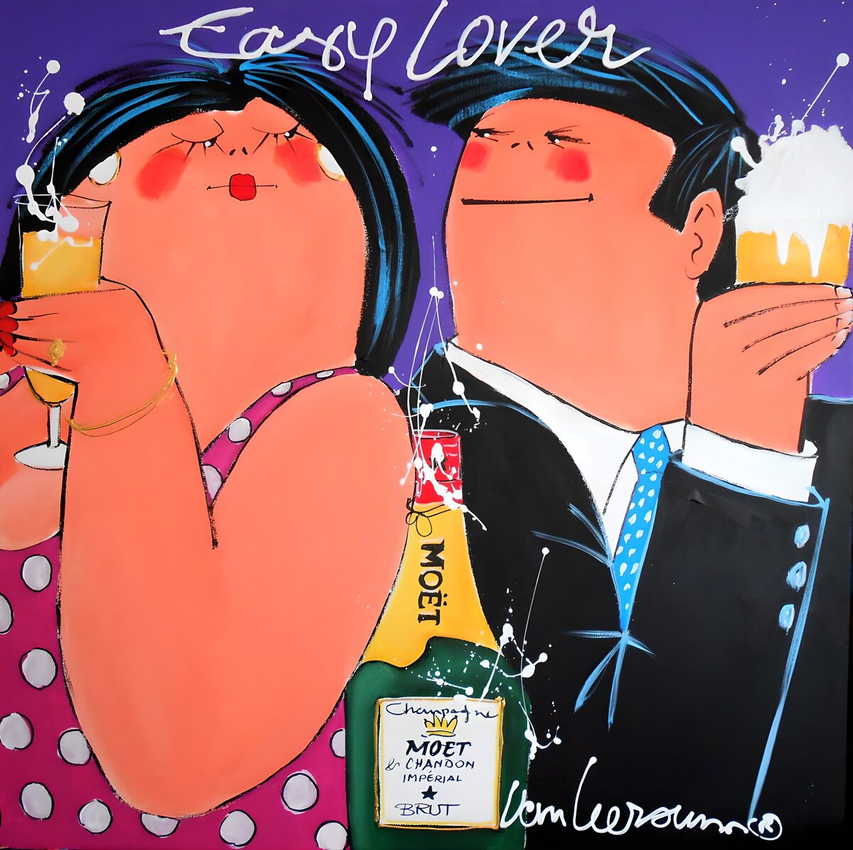 A couple toasting in pop-art colour