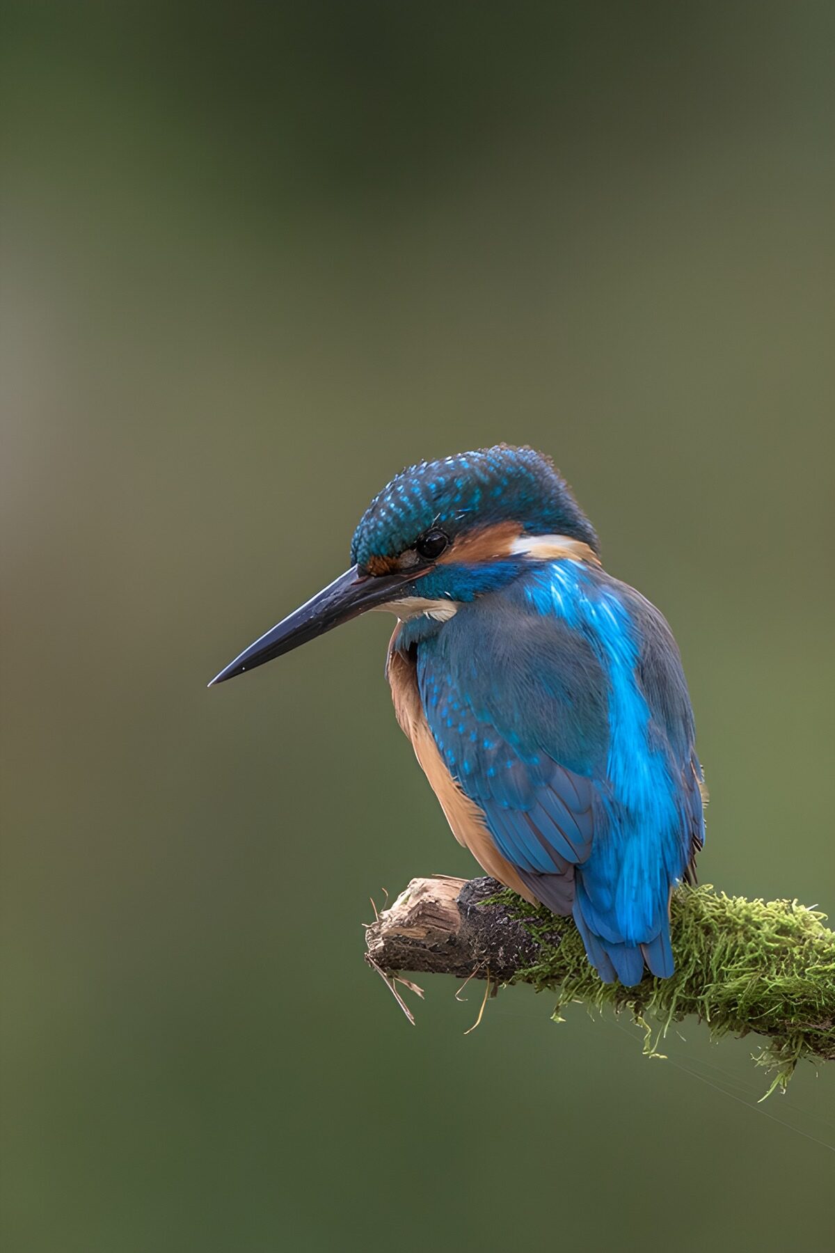 Kingfisher on a quiet, mossy perch