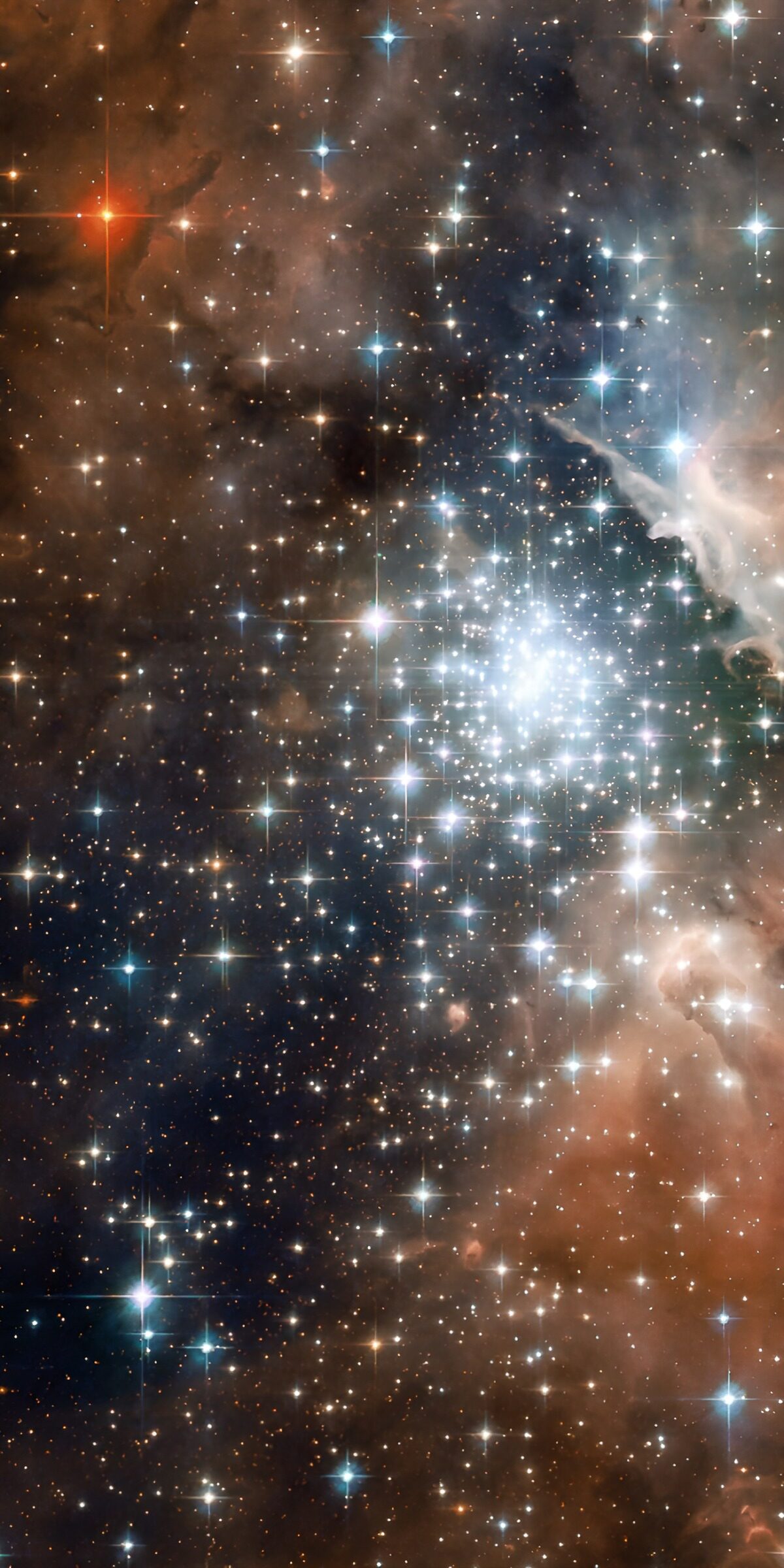 Blue-white stars in copper clouds