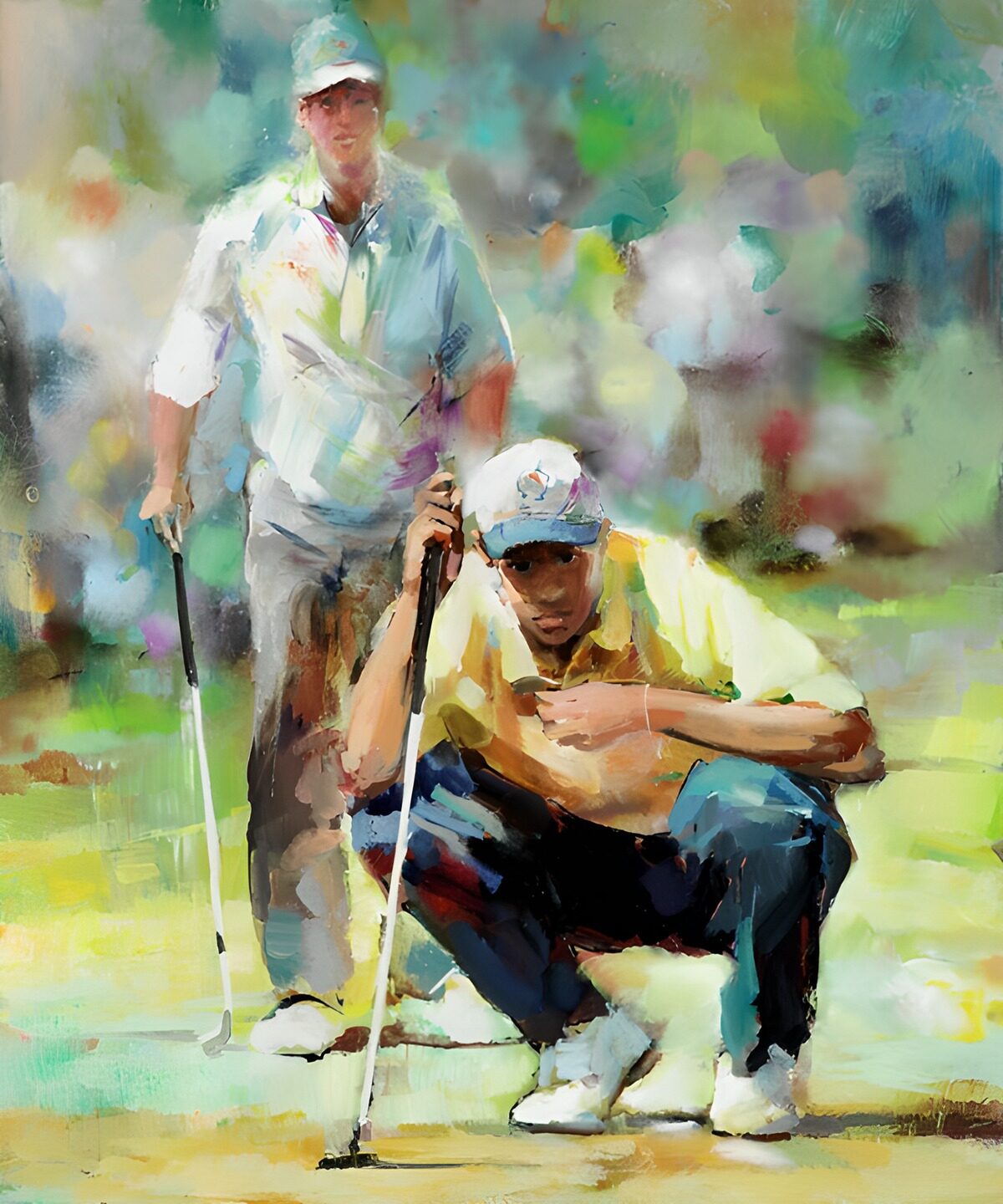 Two golfers in expressive colour
