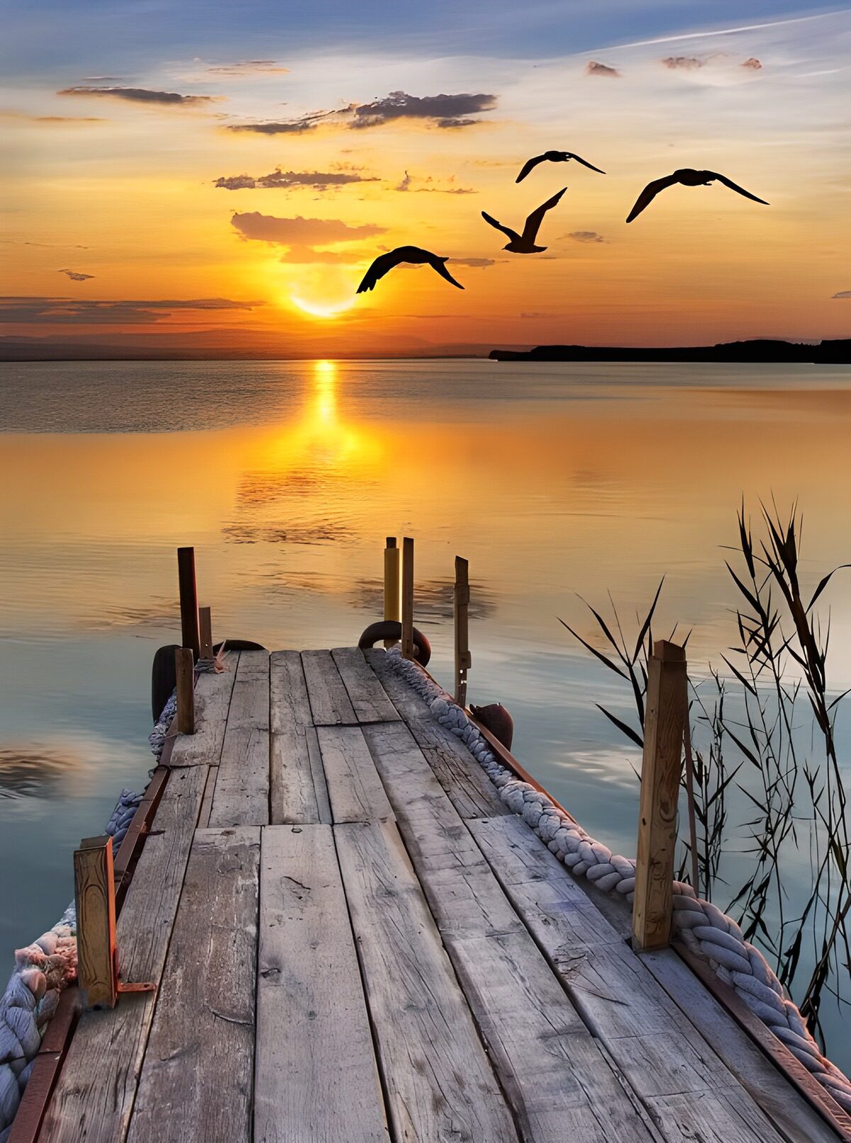 Weathered jetty in the evening sun