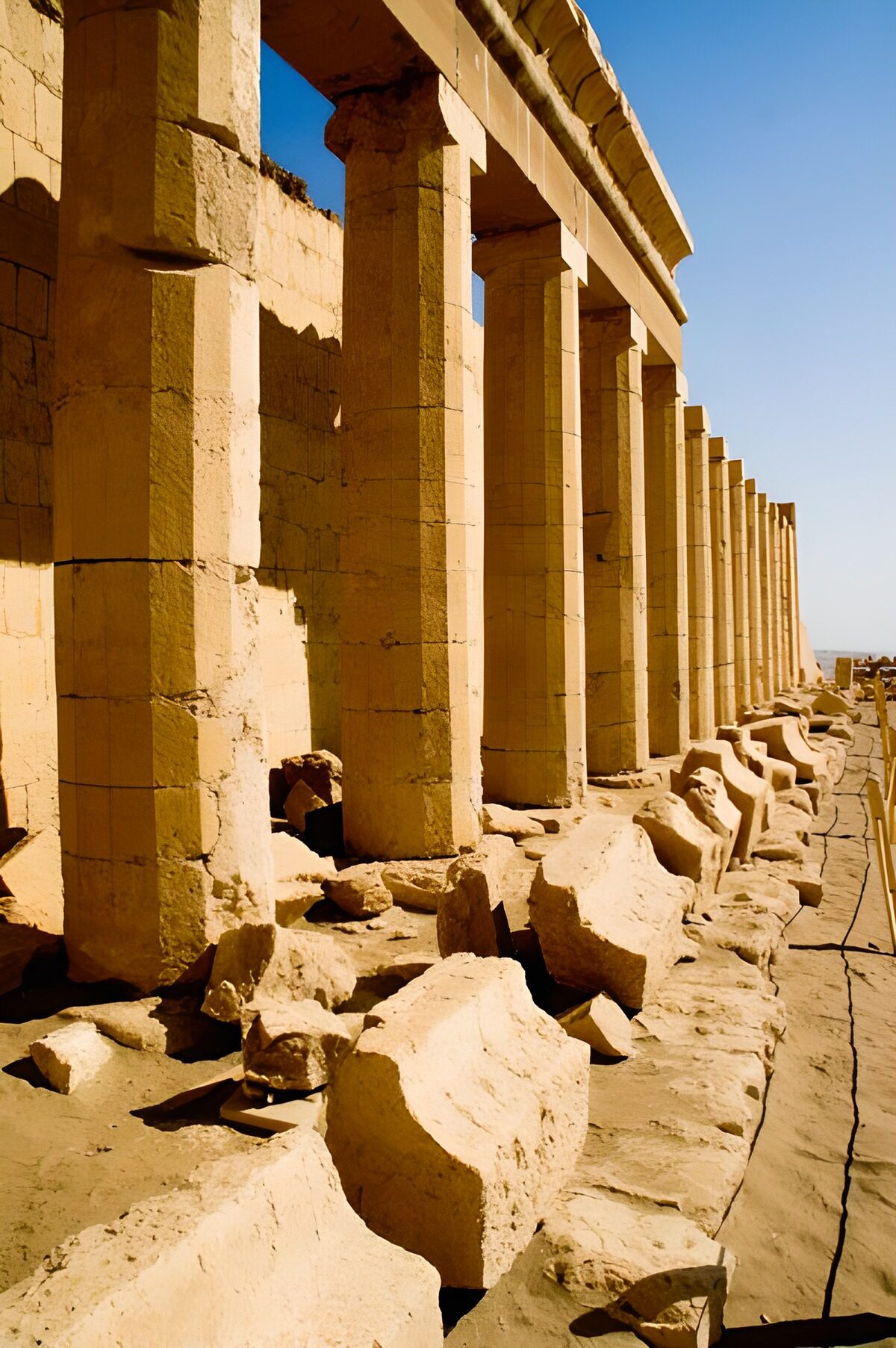 Ancient square pillars in golden light