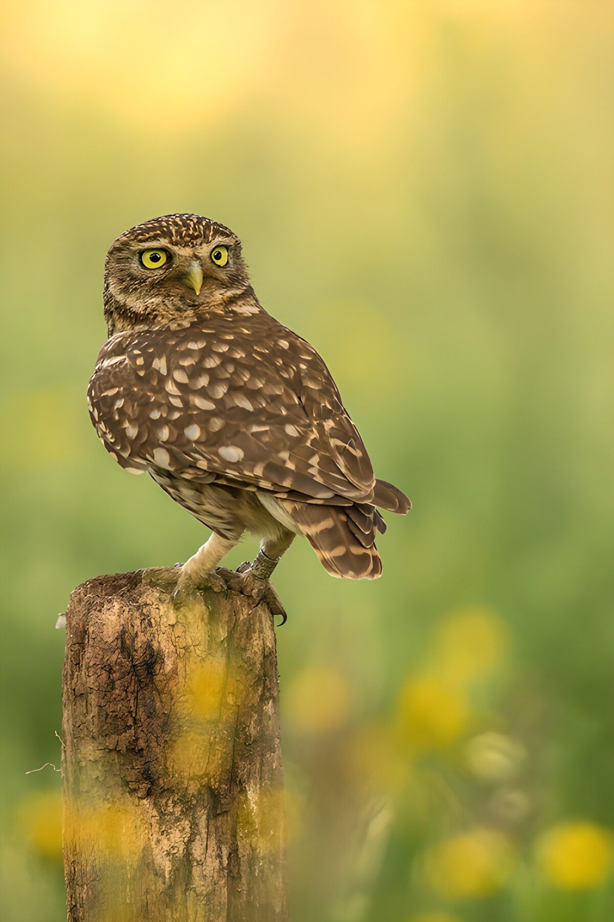 Watchful owl on a weathered post
