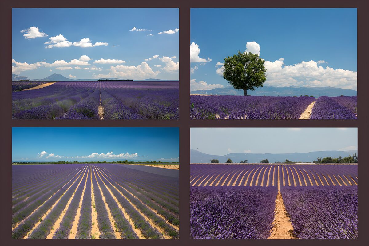Lavender fields in four summer views