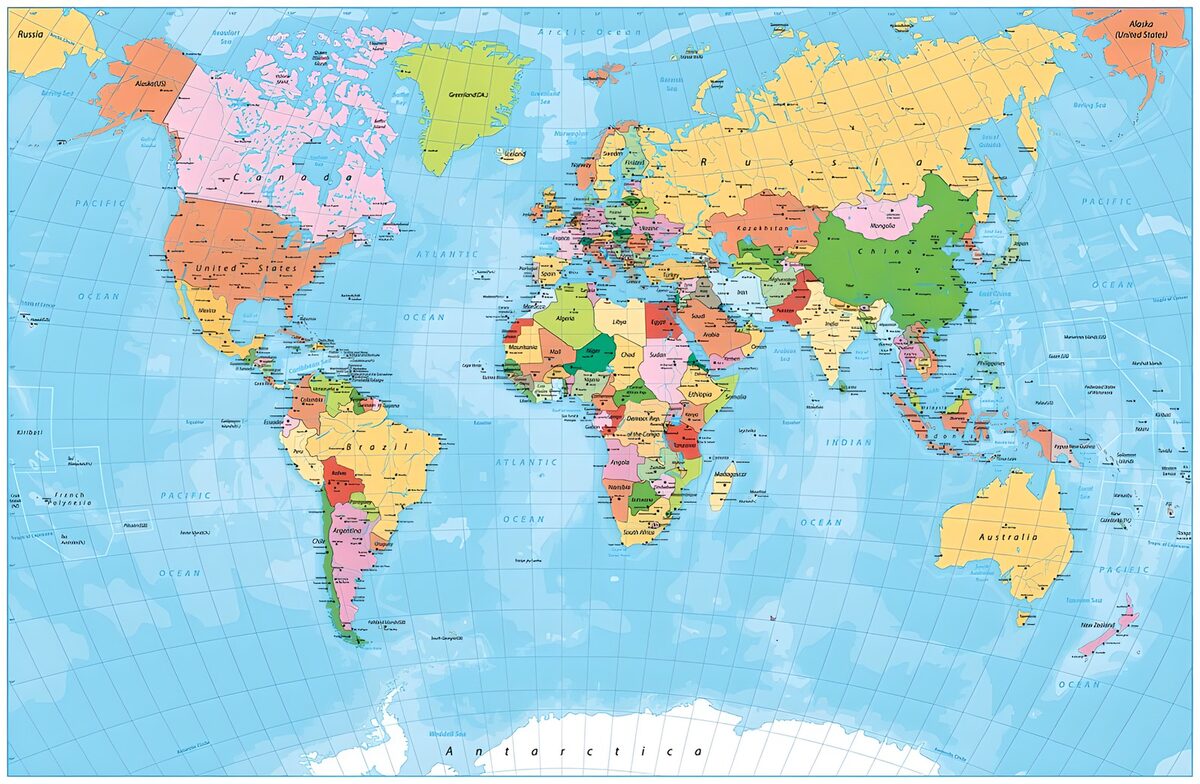 Political world map in soft colours