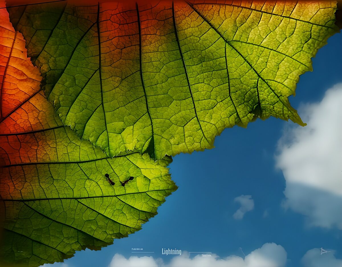 Backlit leaves against a blue sky