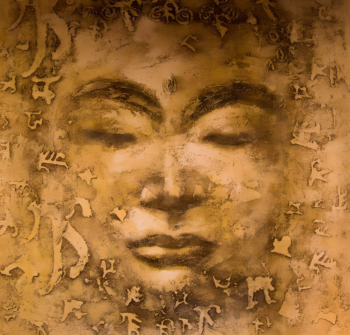 Ochre portrait with softly closed eyes