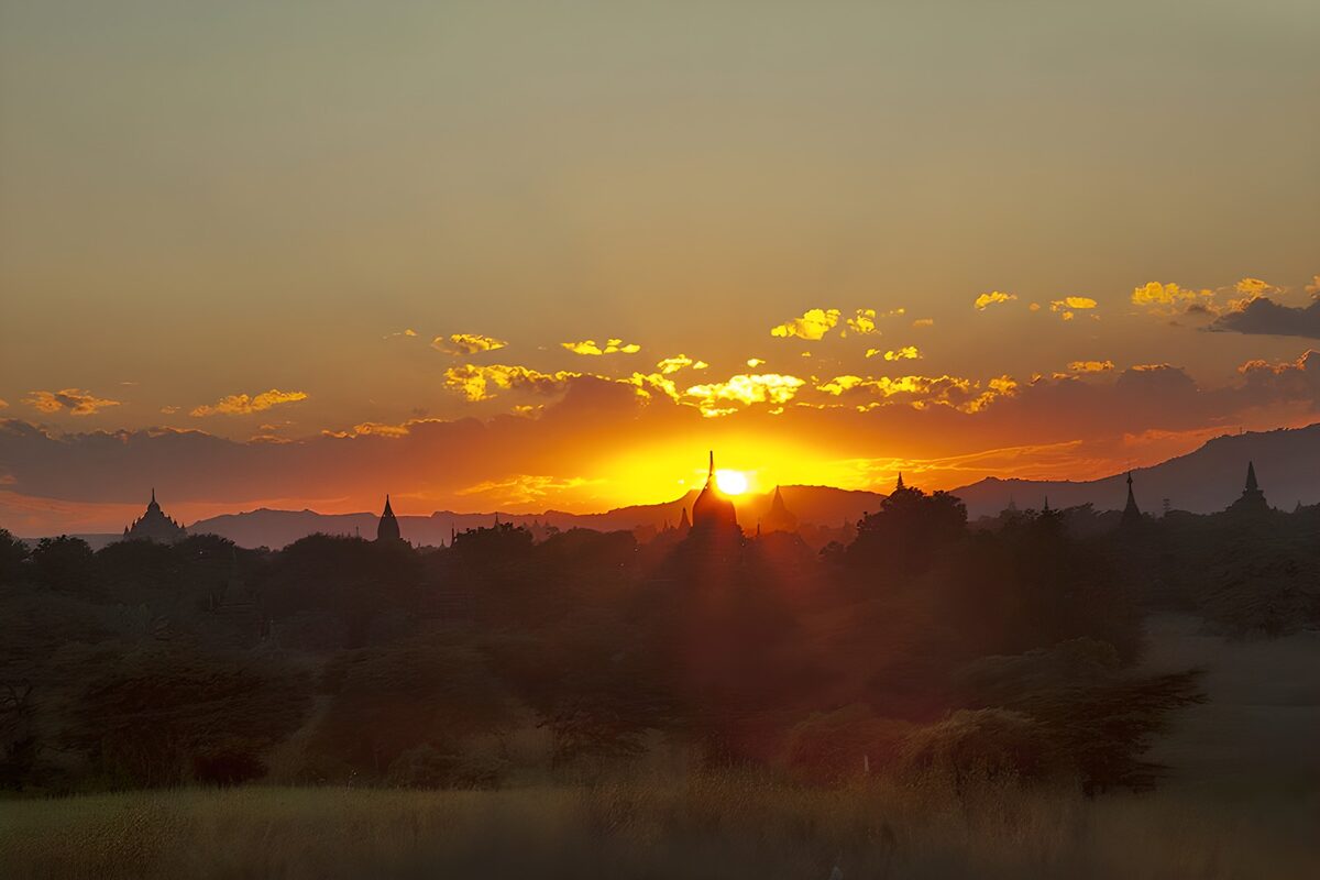Pagoda silhouettes in the golden sunset