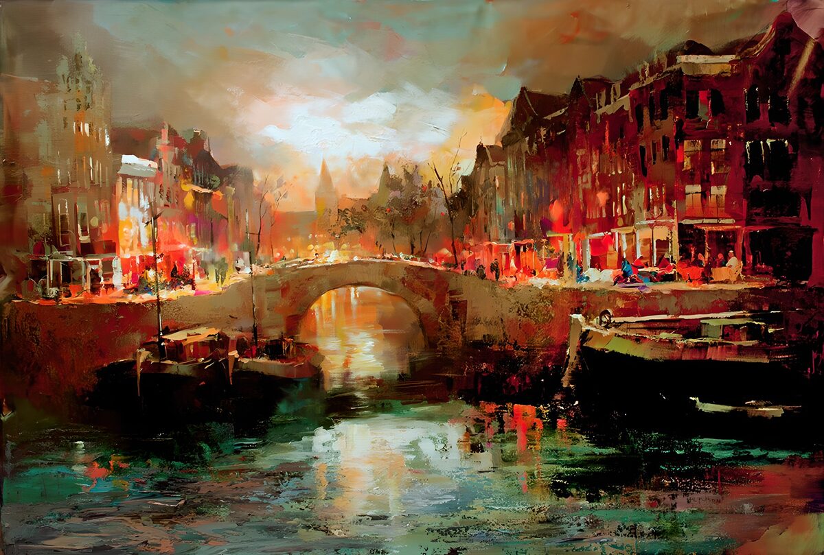 Canal bridge in the evening glow