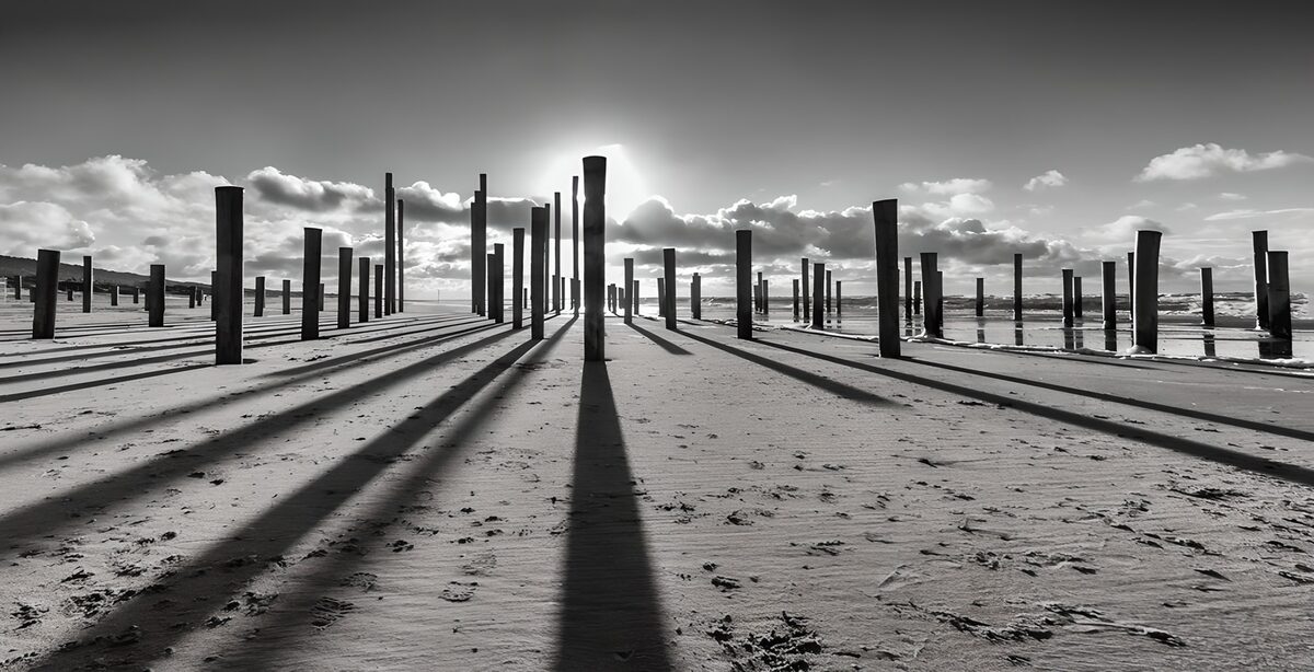 Beach poles and long shadows