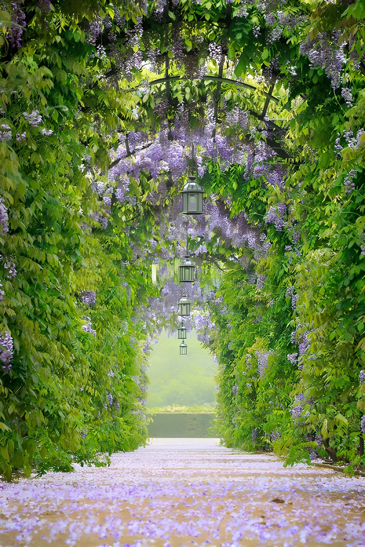 Wisteria tunnel in soft spring light