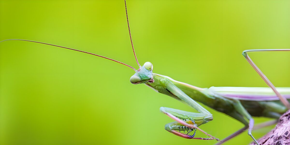 Green praying mantis, face to face