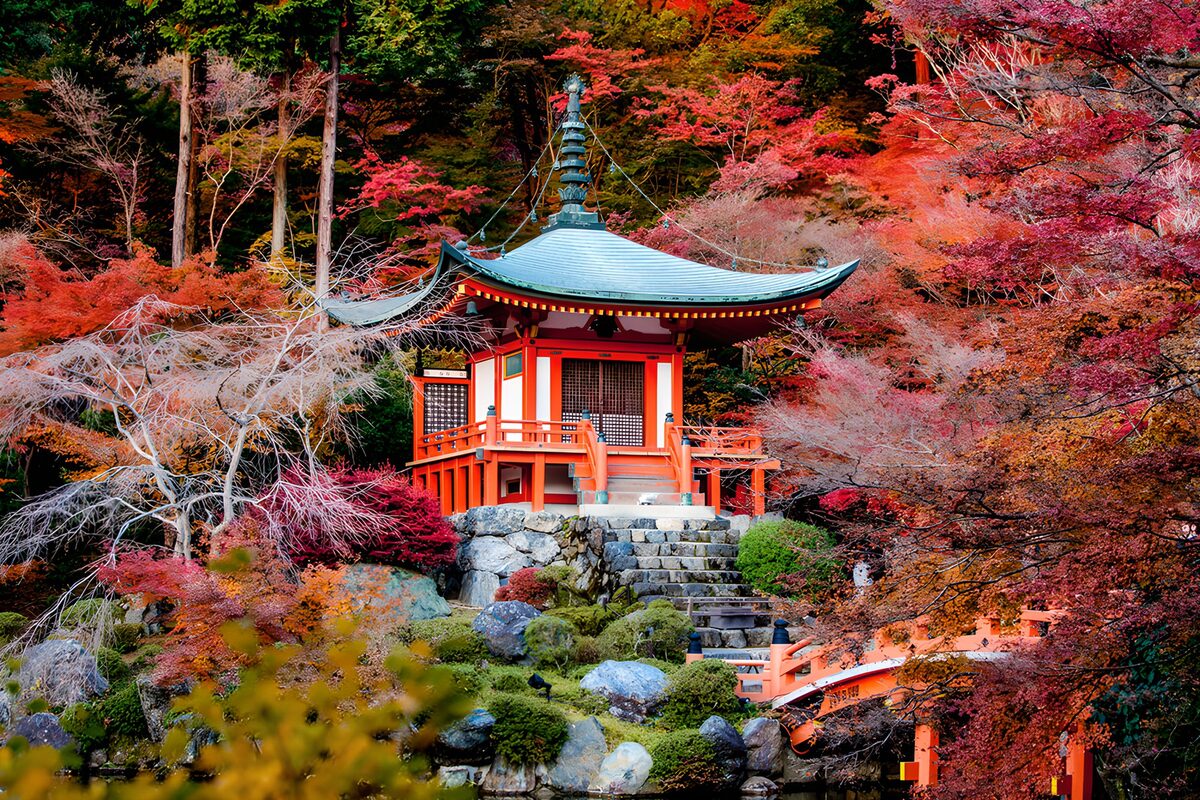 Japanese-style pavilion in autumn colour