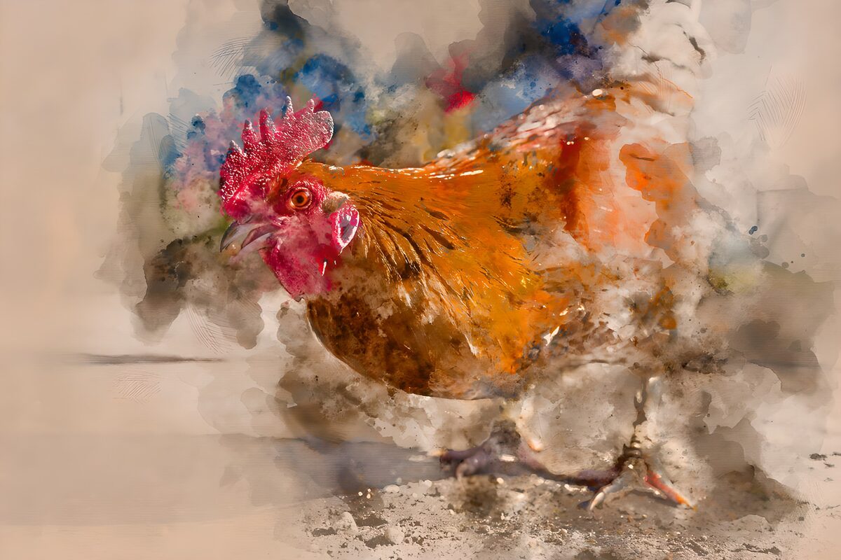 Orange cockerel in loose watercolour