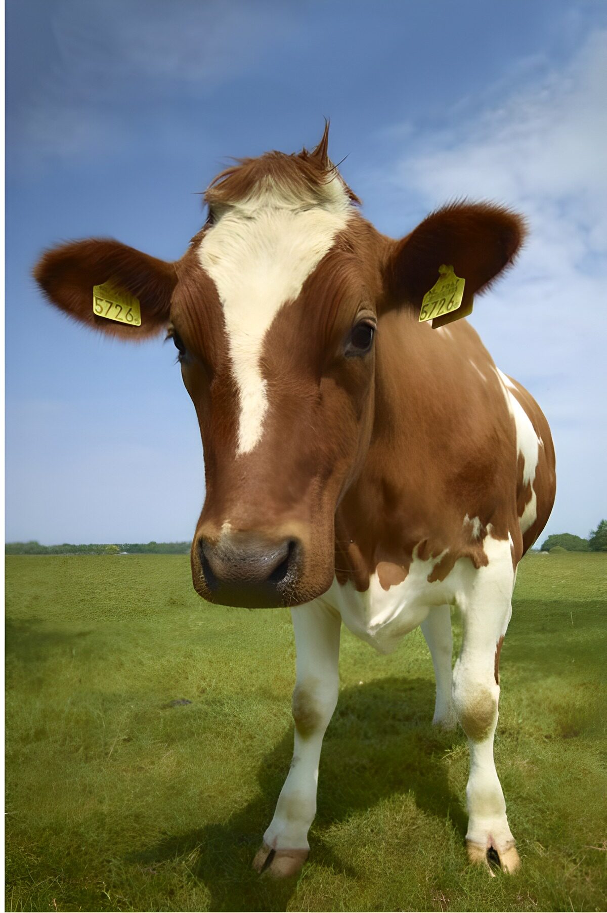 Brown-and-white cow, a curious close-up