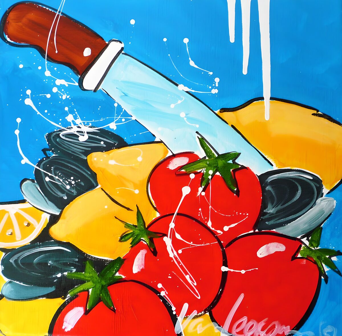 Tomatoes, lemons and a splash of blue