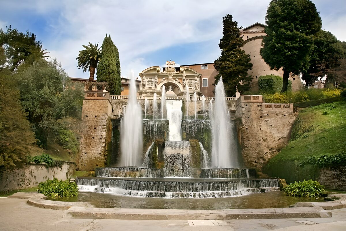 Terraced garden fountain in full flow