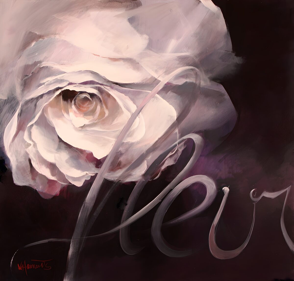Pale rose on deep burgundy