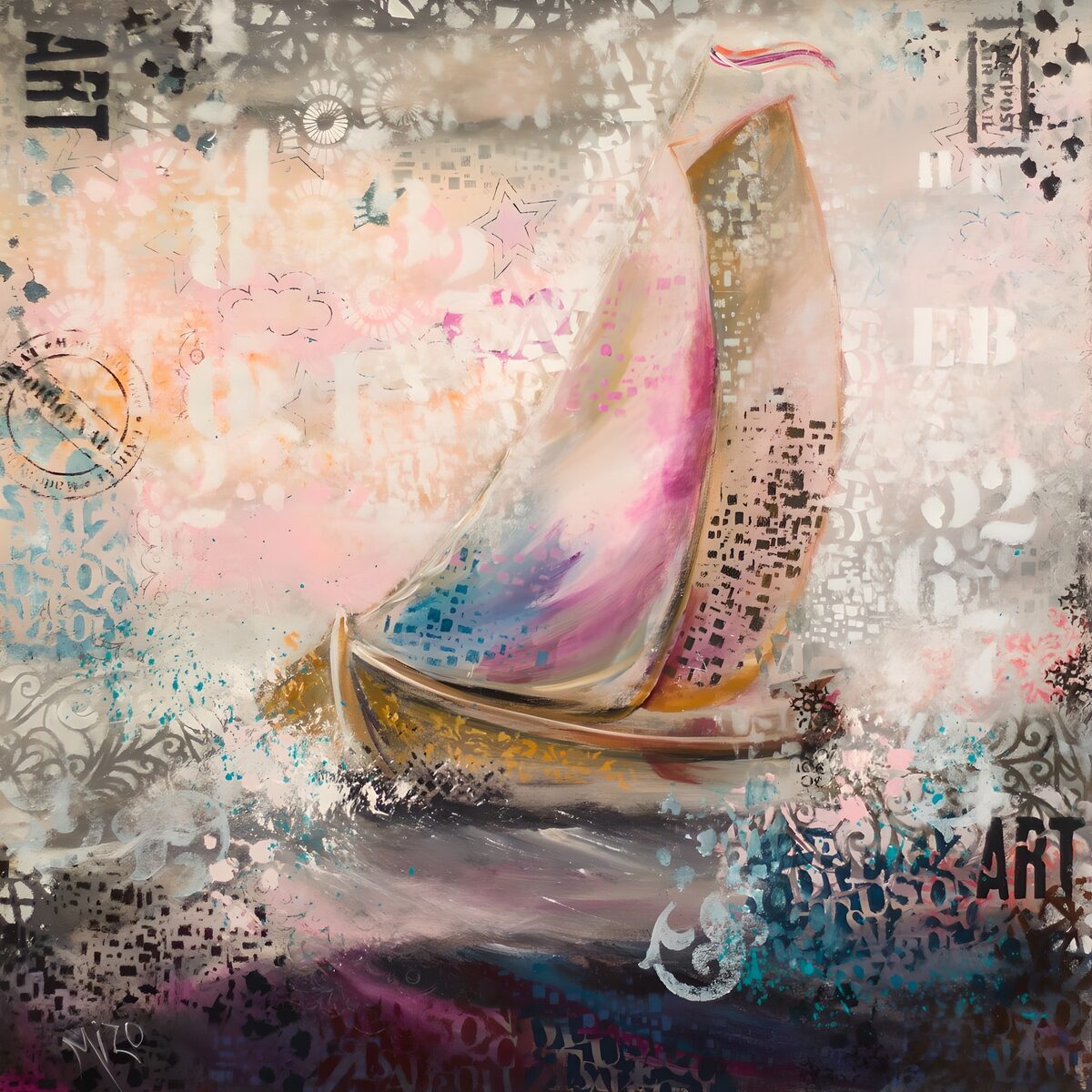 Abstract sailboat in pastel colours