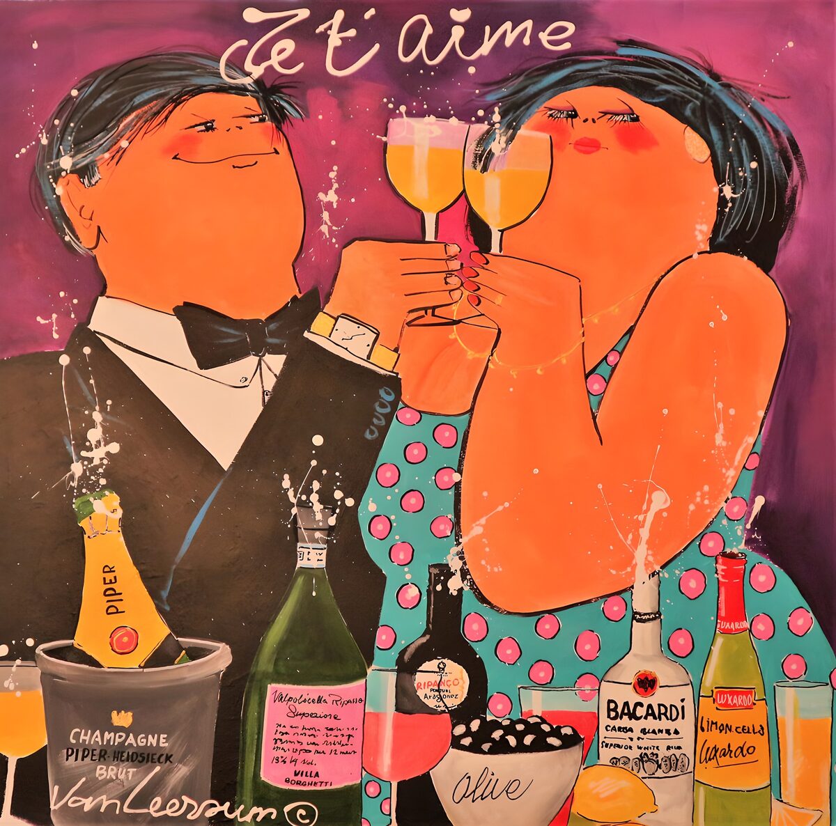 Smiling couple with raised wine glasses
