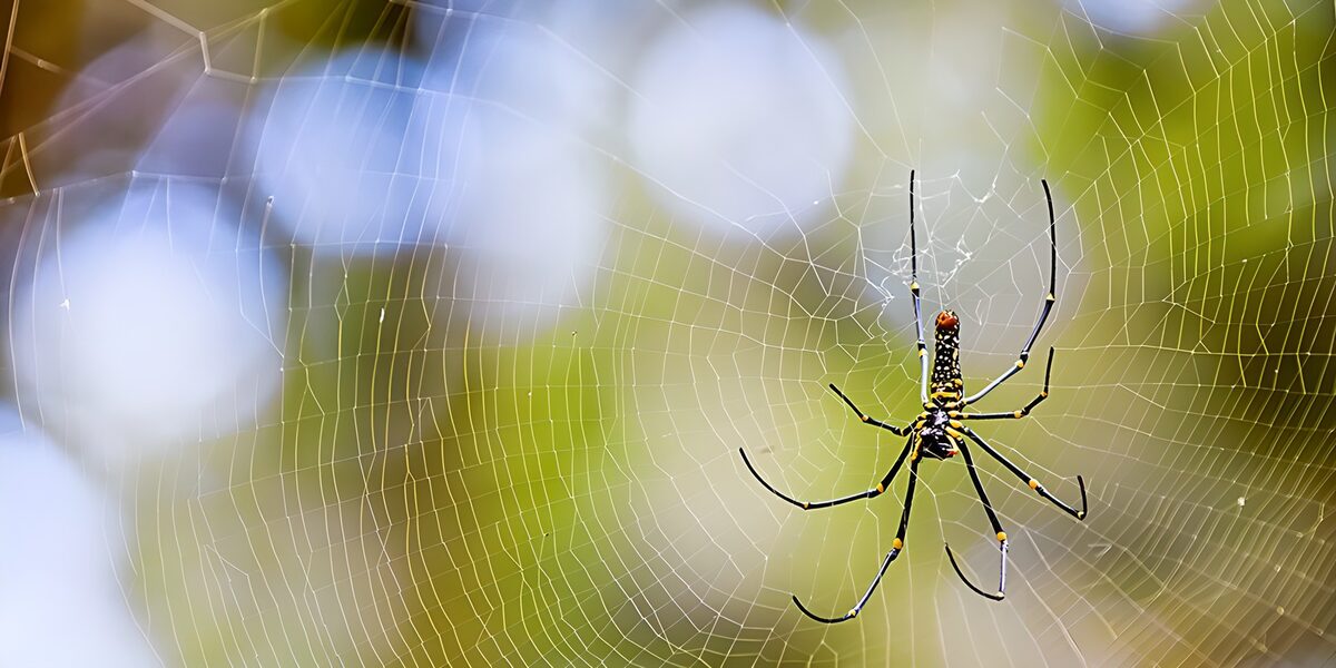 Black-and-yellow spider on a silvery web