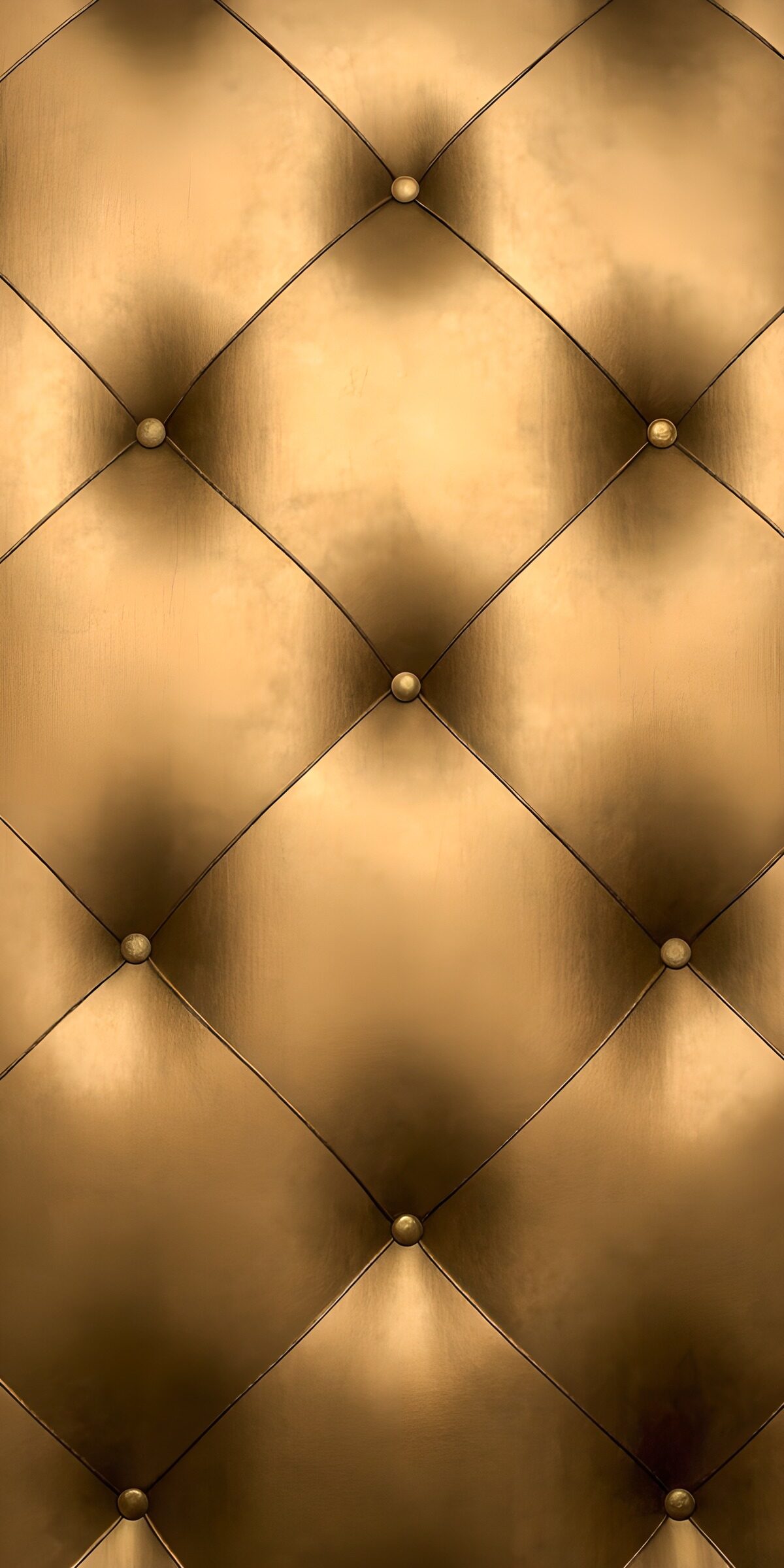 Golden tufted upholstery, softly lit