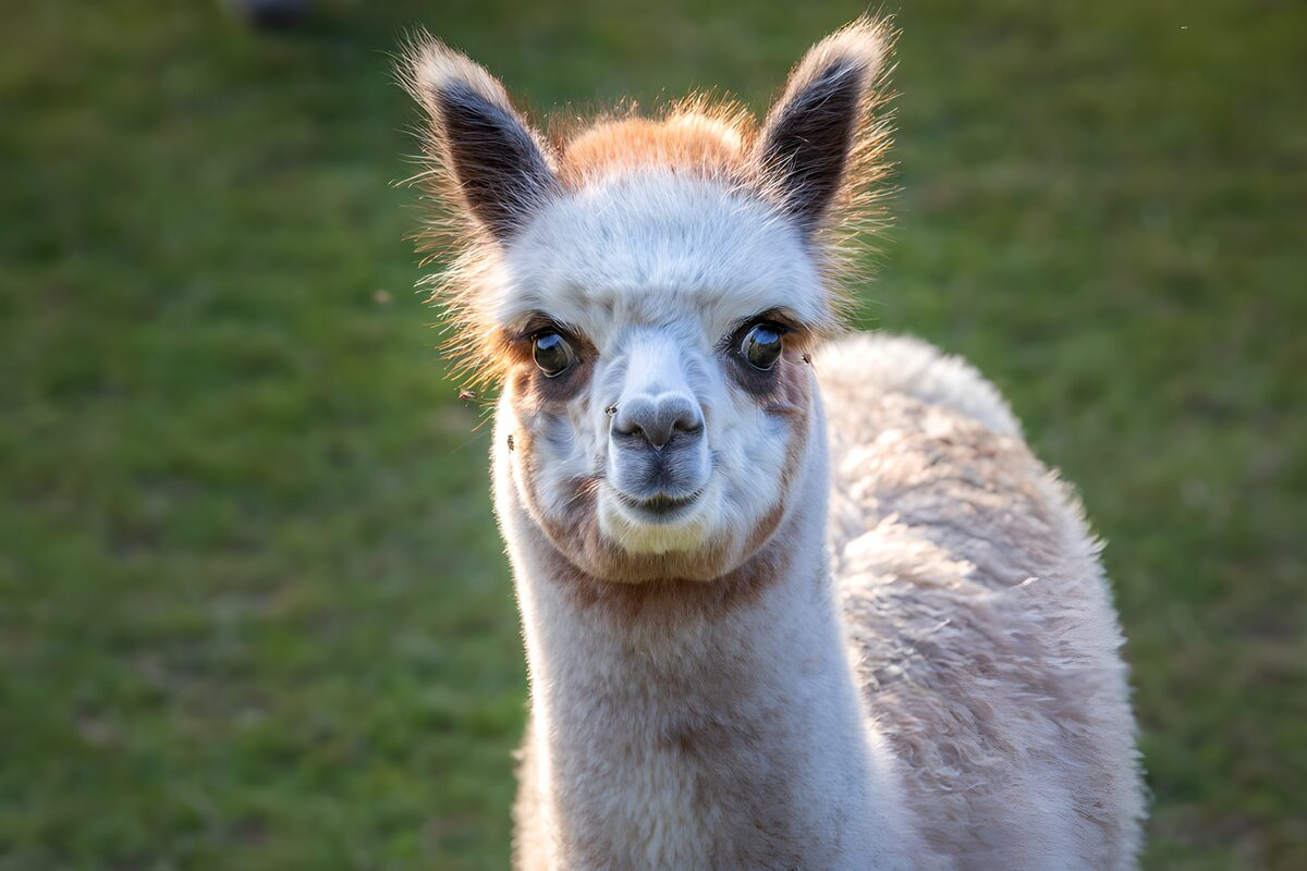 Cream alpaca looking straight at you