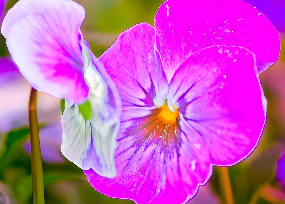 Pink and purple pansies in full colour