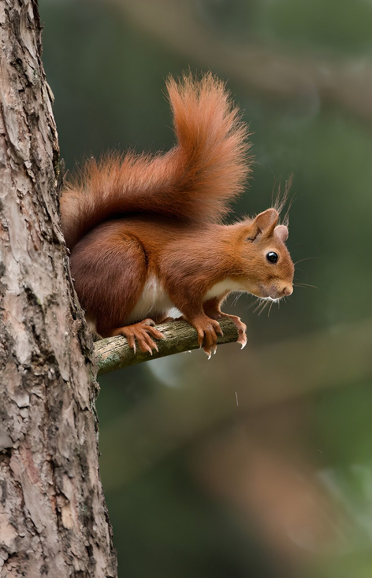 Red squirrel perched on a branch
