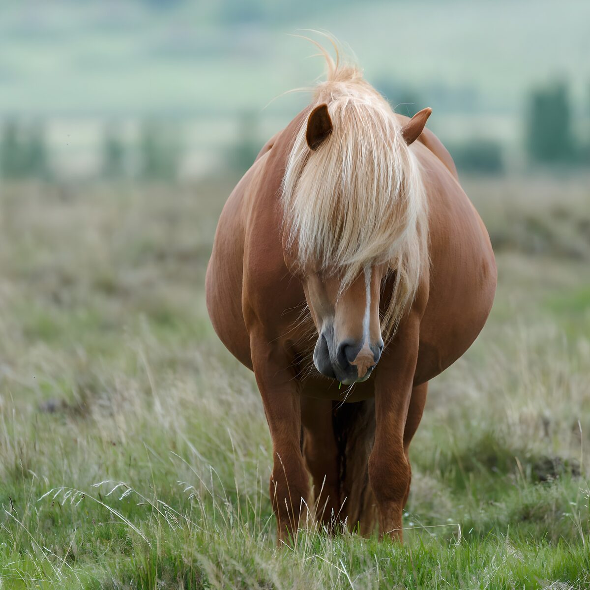 Chestnut horse in the long grass