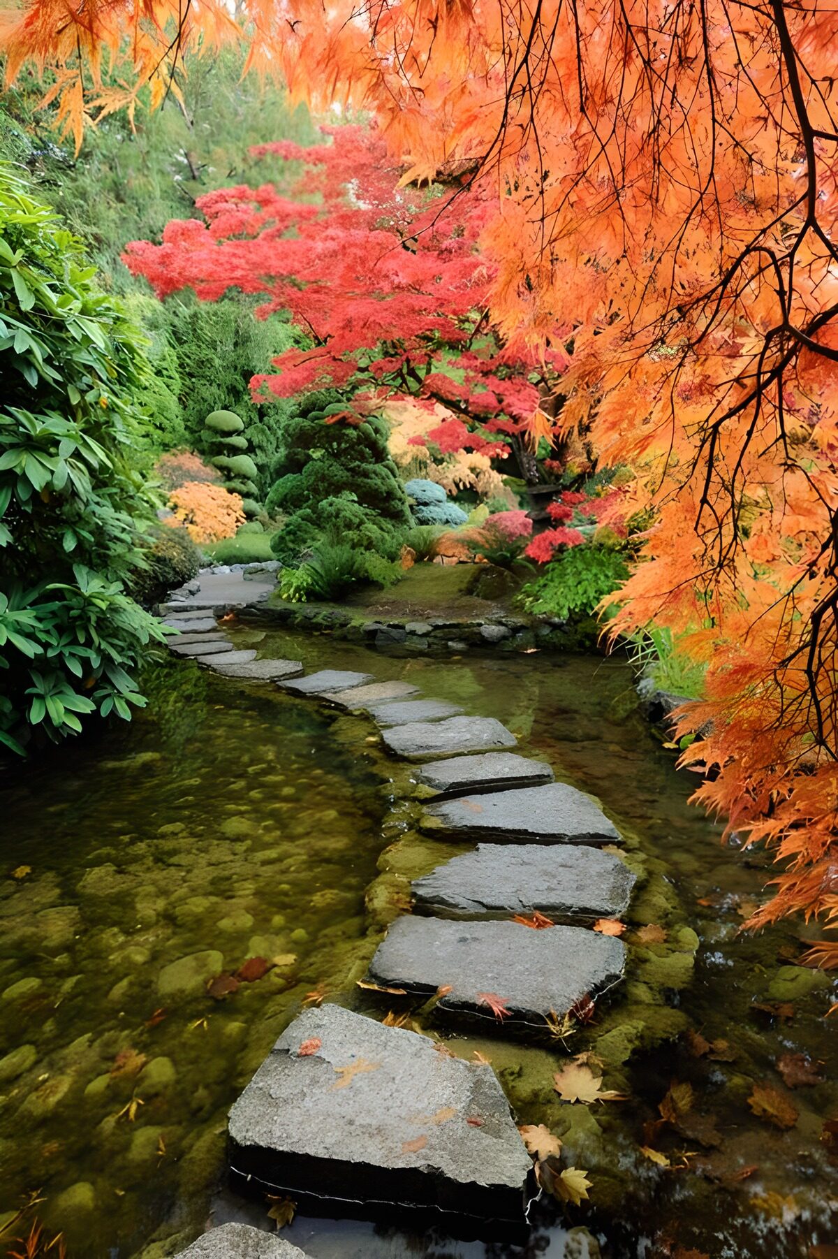 Stepping stones through an autumn garden