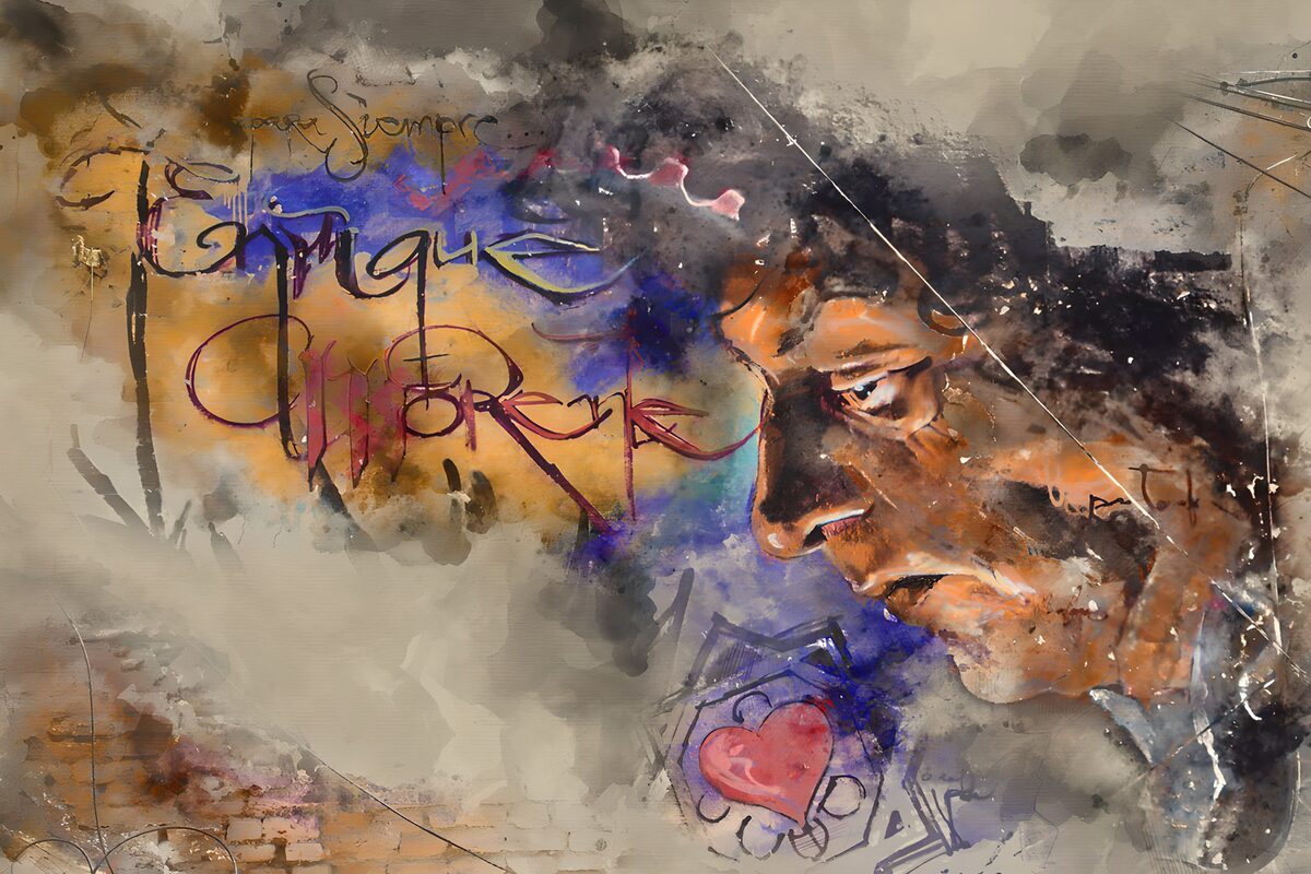 Man in profile with graffiti and a heart