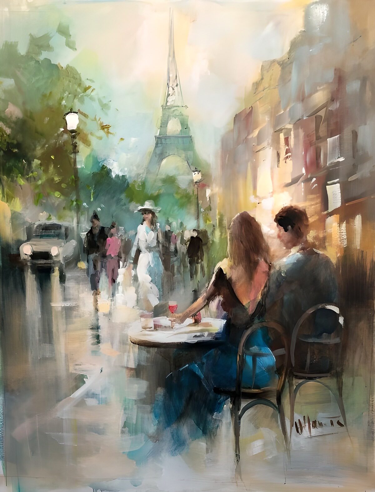 A couple at a Paris pavement café