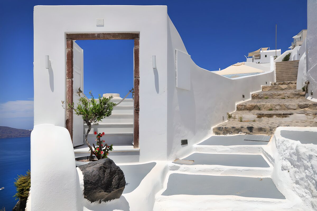 Whitewashed steps in the seaside sun
