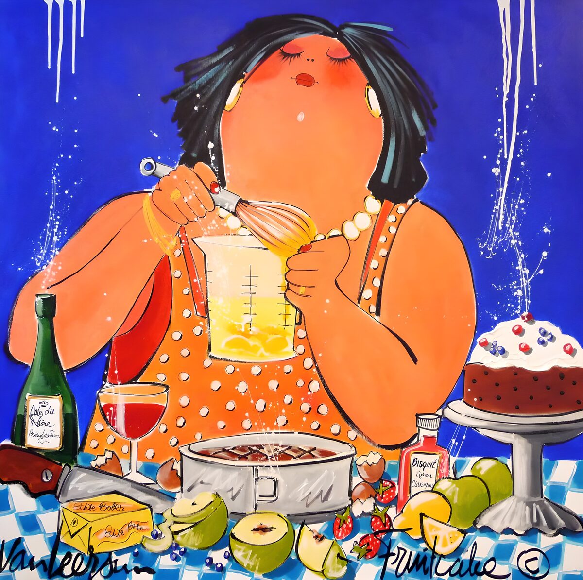 Woman whisking up a colourful feast