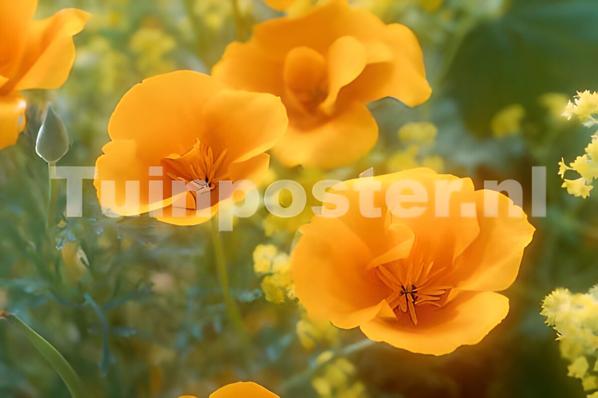 Sunlit California poppies in close-up