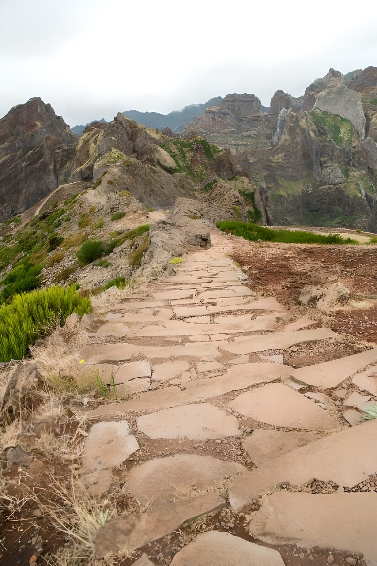 Stone path through misty mountains