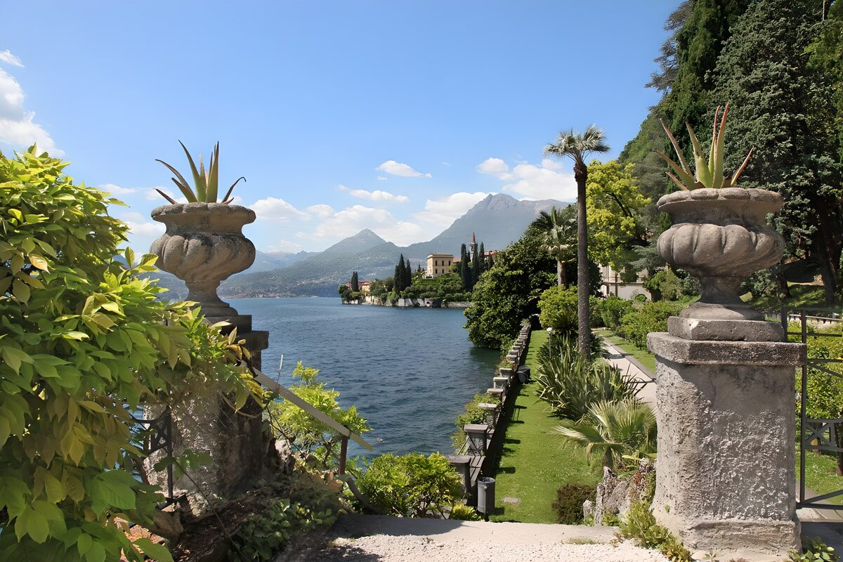Lakeside garden with mountain views