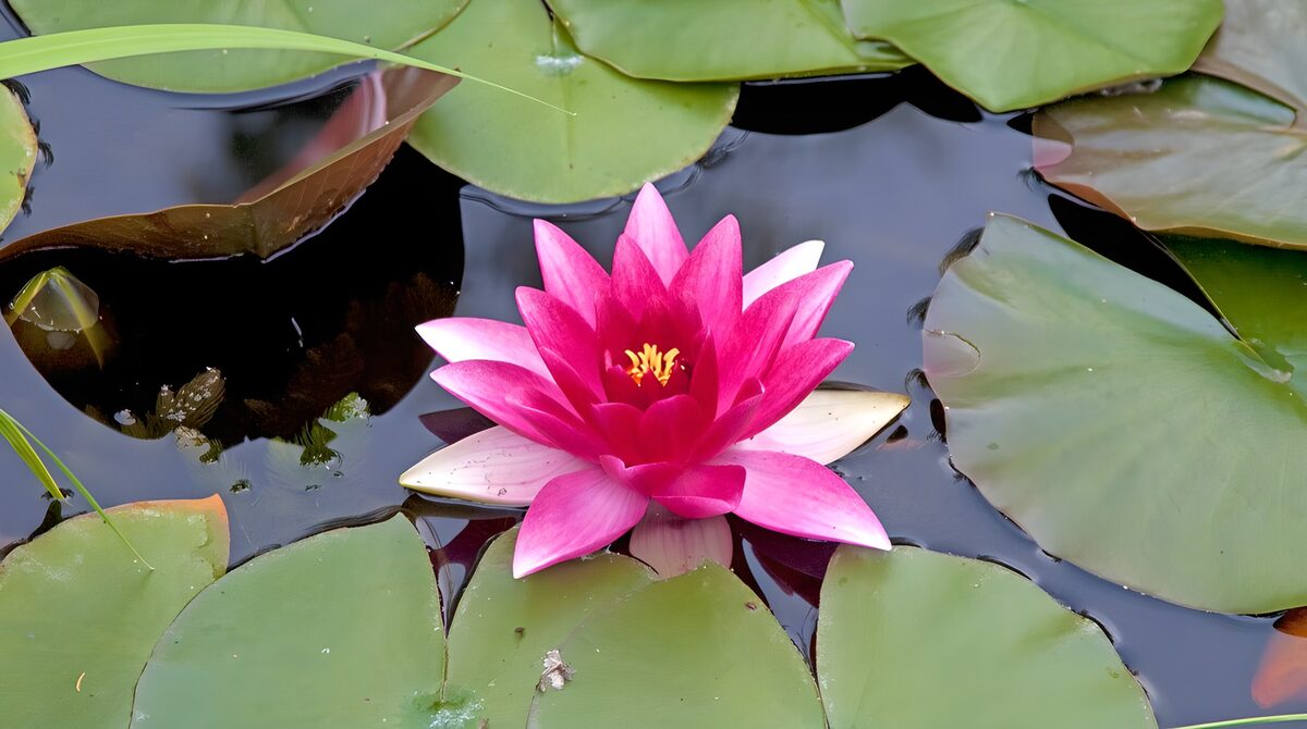 Pink water lily on a quiet pond