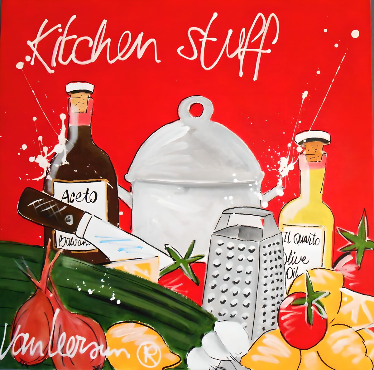 Kitchen utensils in a splash of red