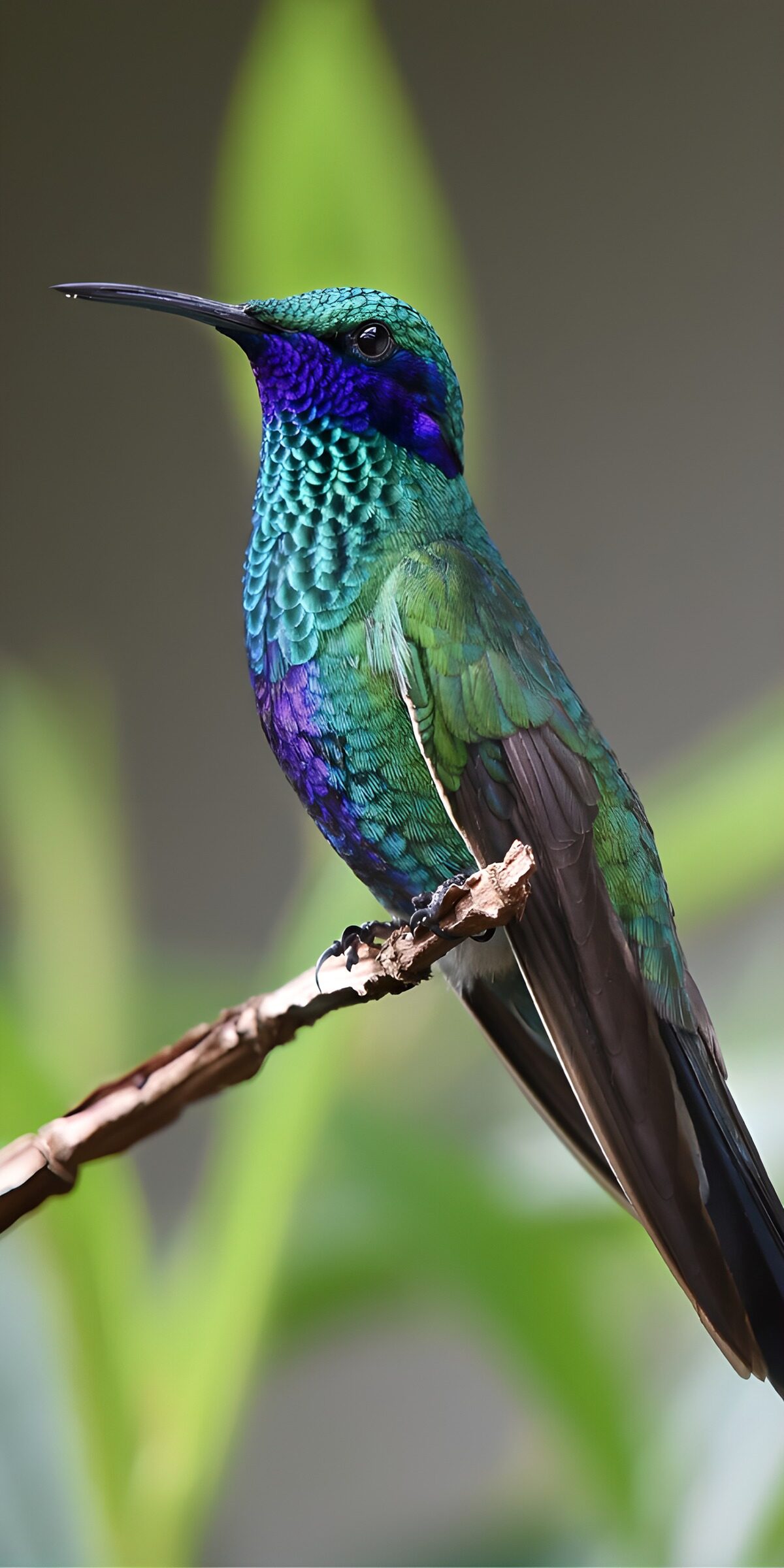 Turquoise and violet hummingbird at rest