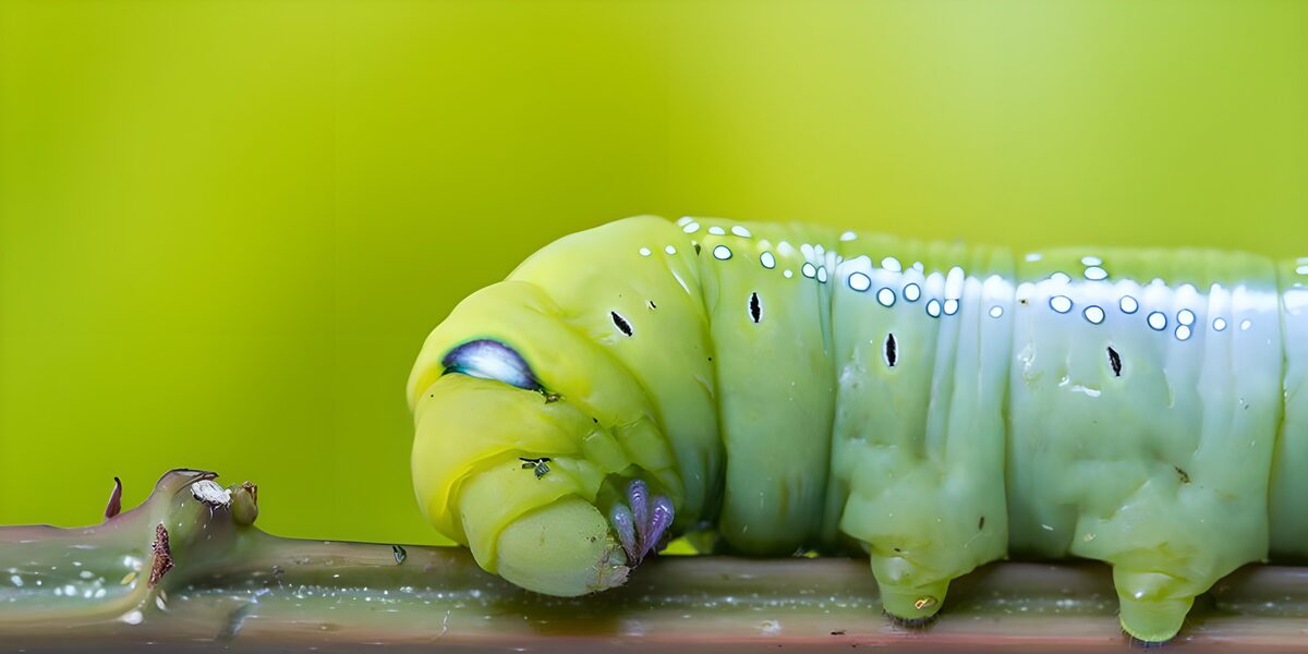 Green caterpillar at rest on a twig