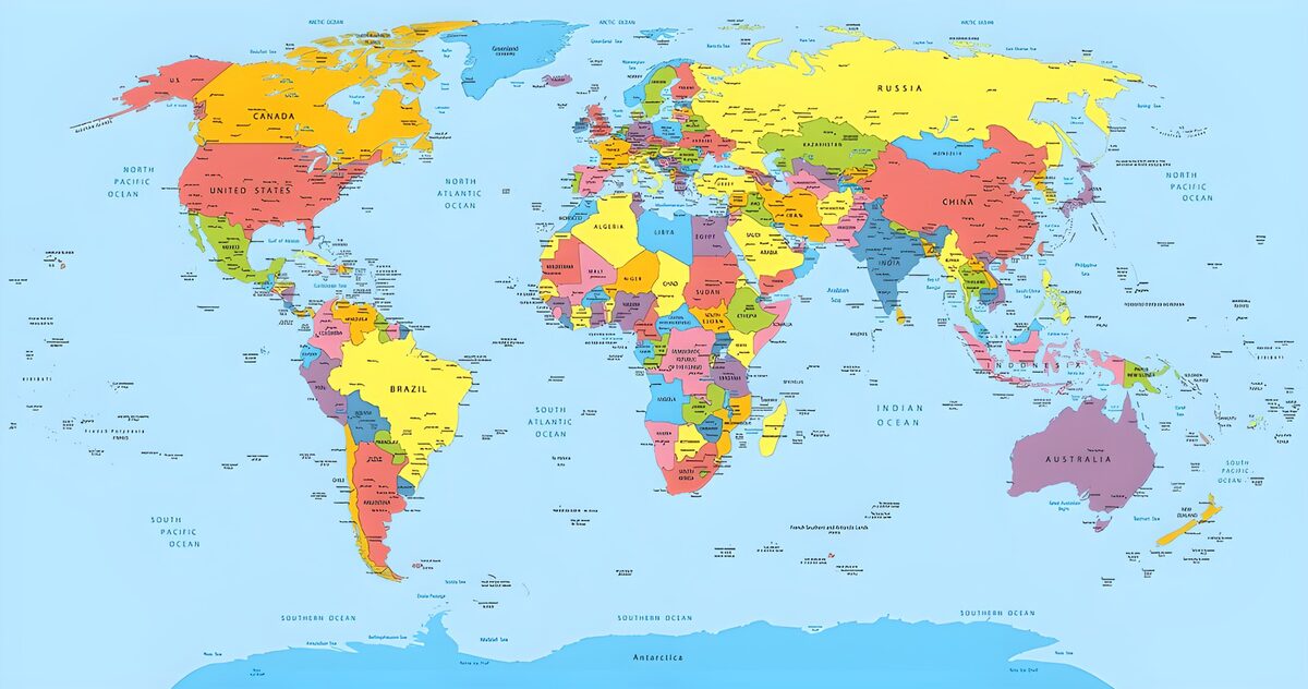 Bright political world map, classroom style