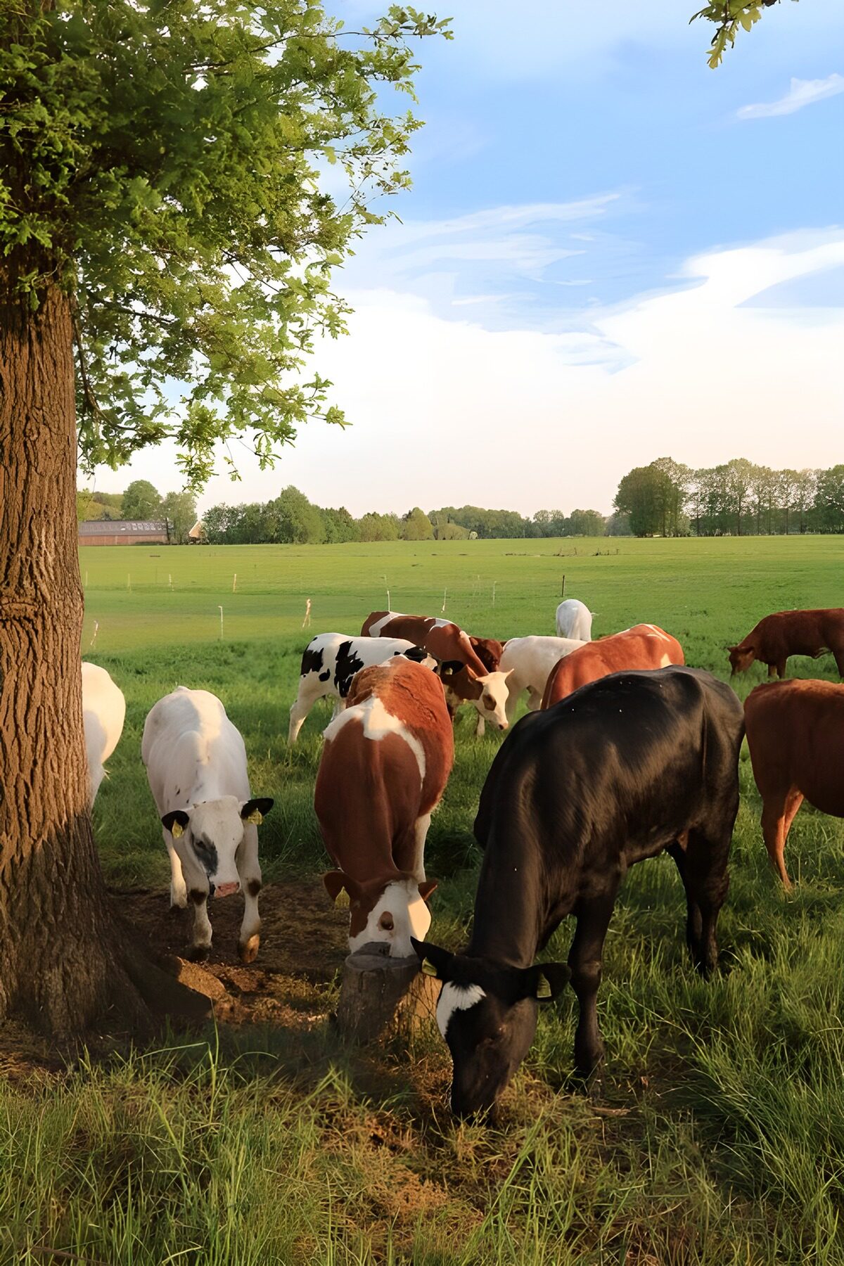 Cows beneath a sunlit tree
