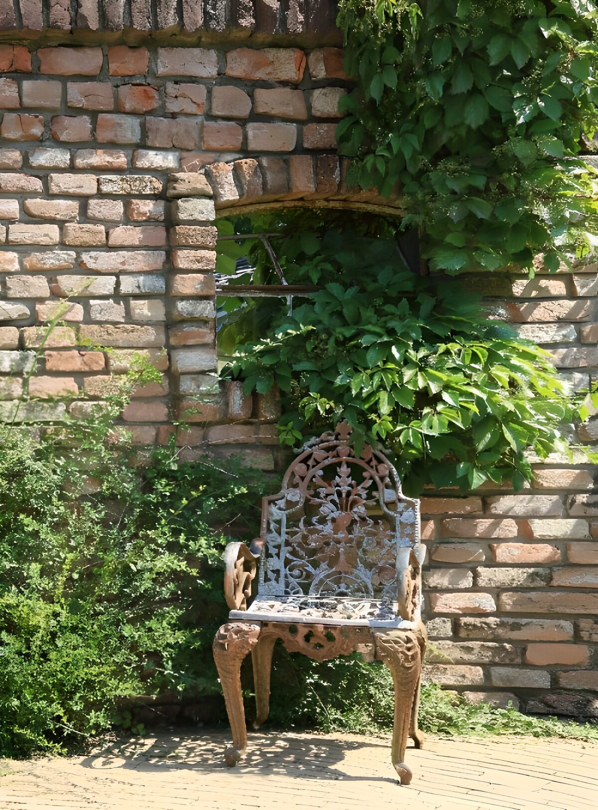 Weathered garden chair in sunlight