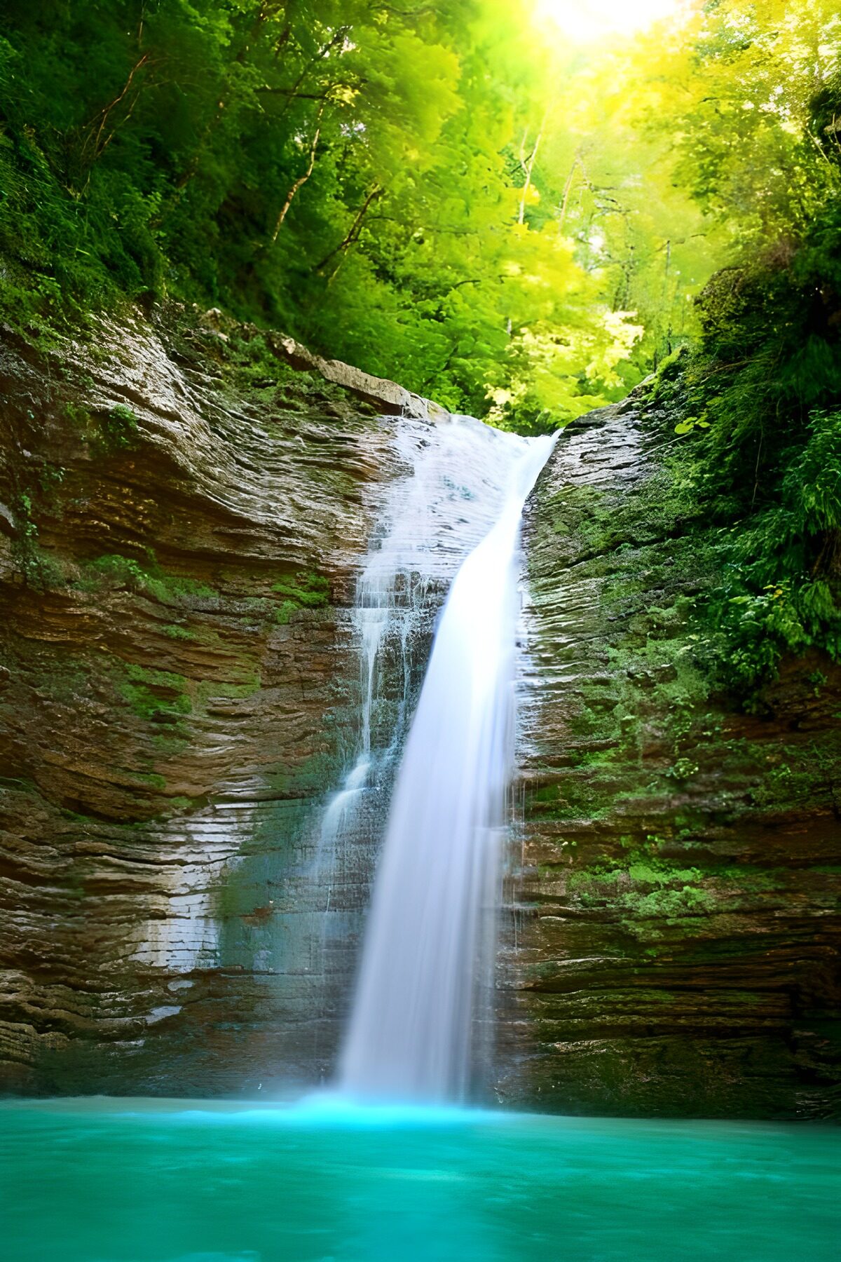 Woodland waterfall and turquoise pool