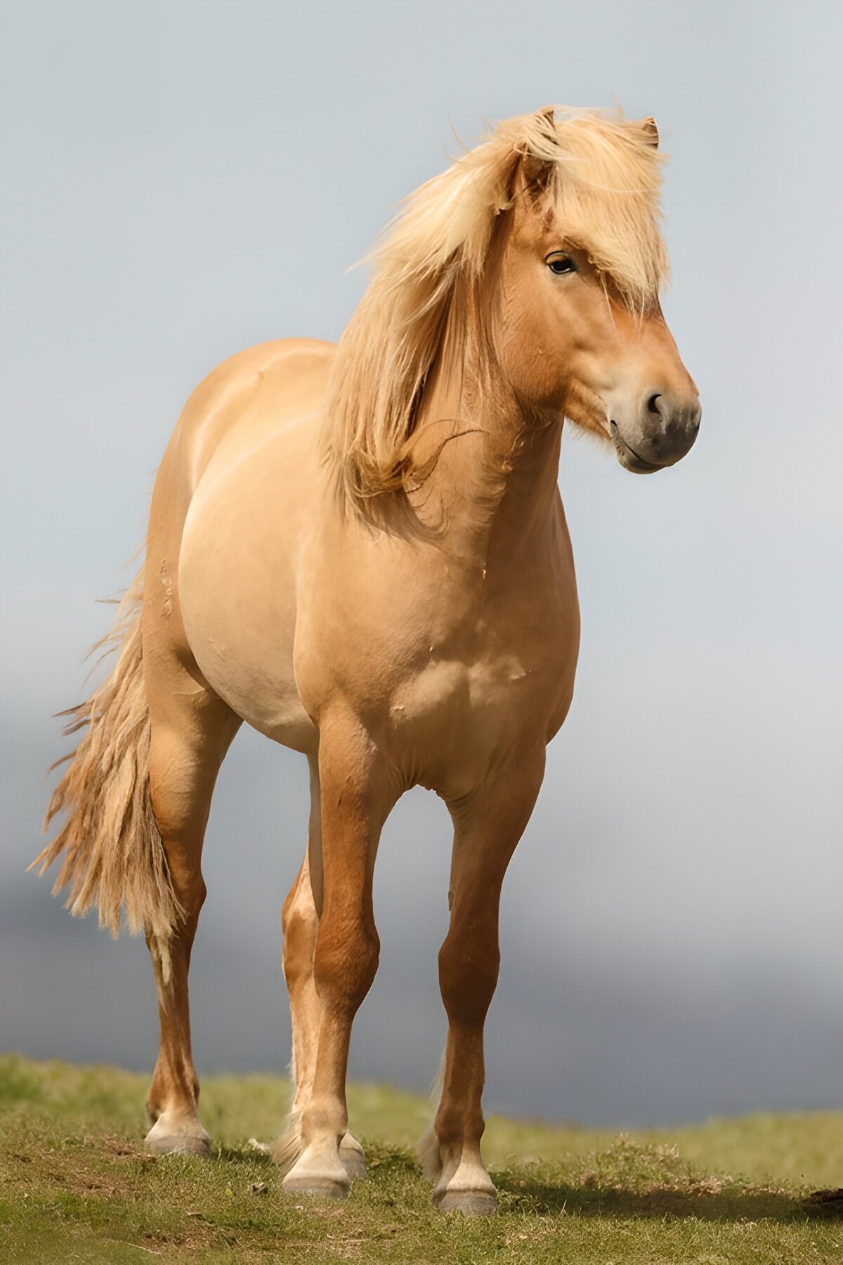 Golden horse on sunlit grass