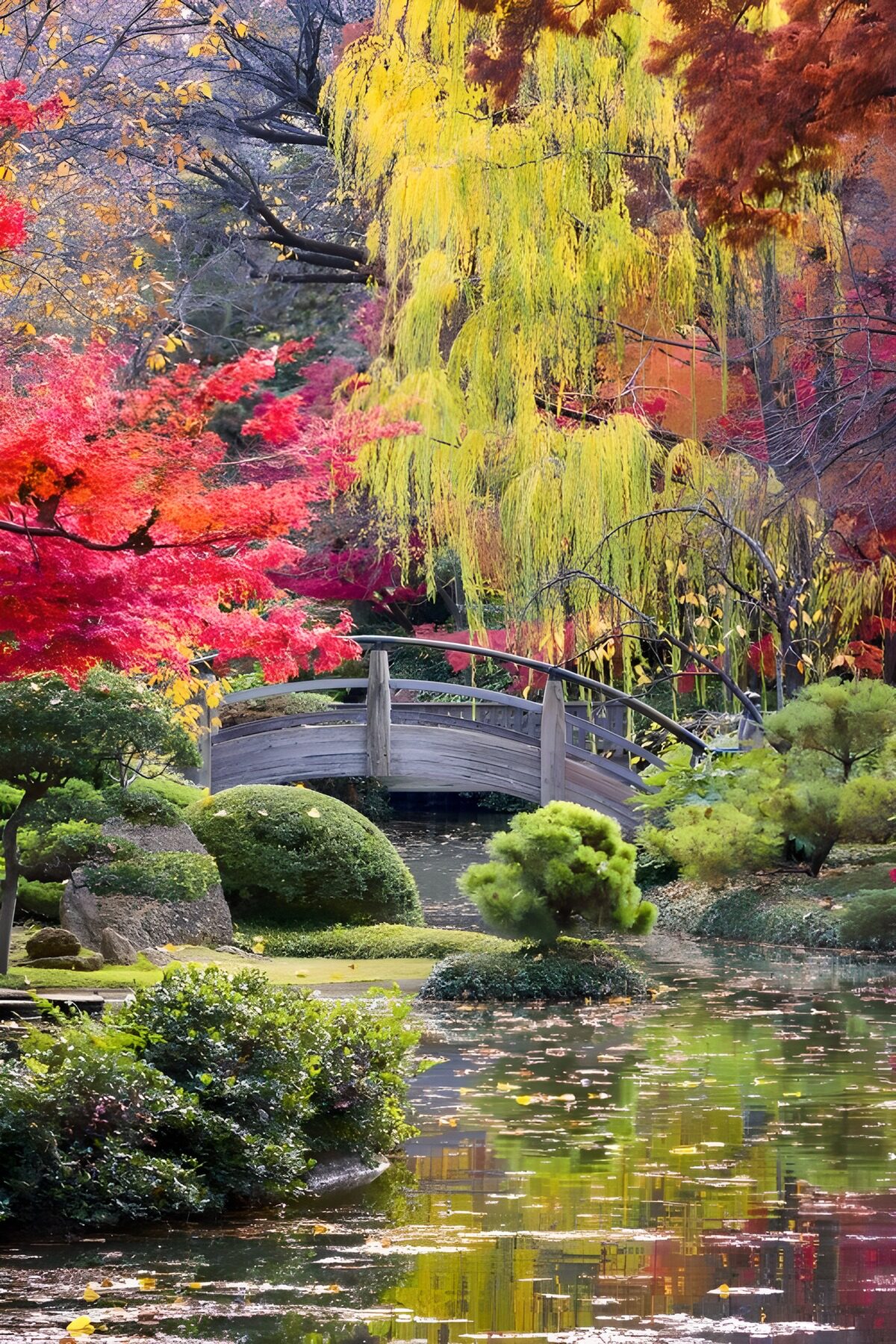 Arched bridge in autumn colour