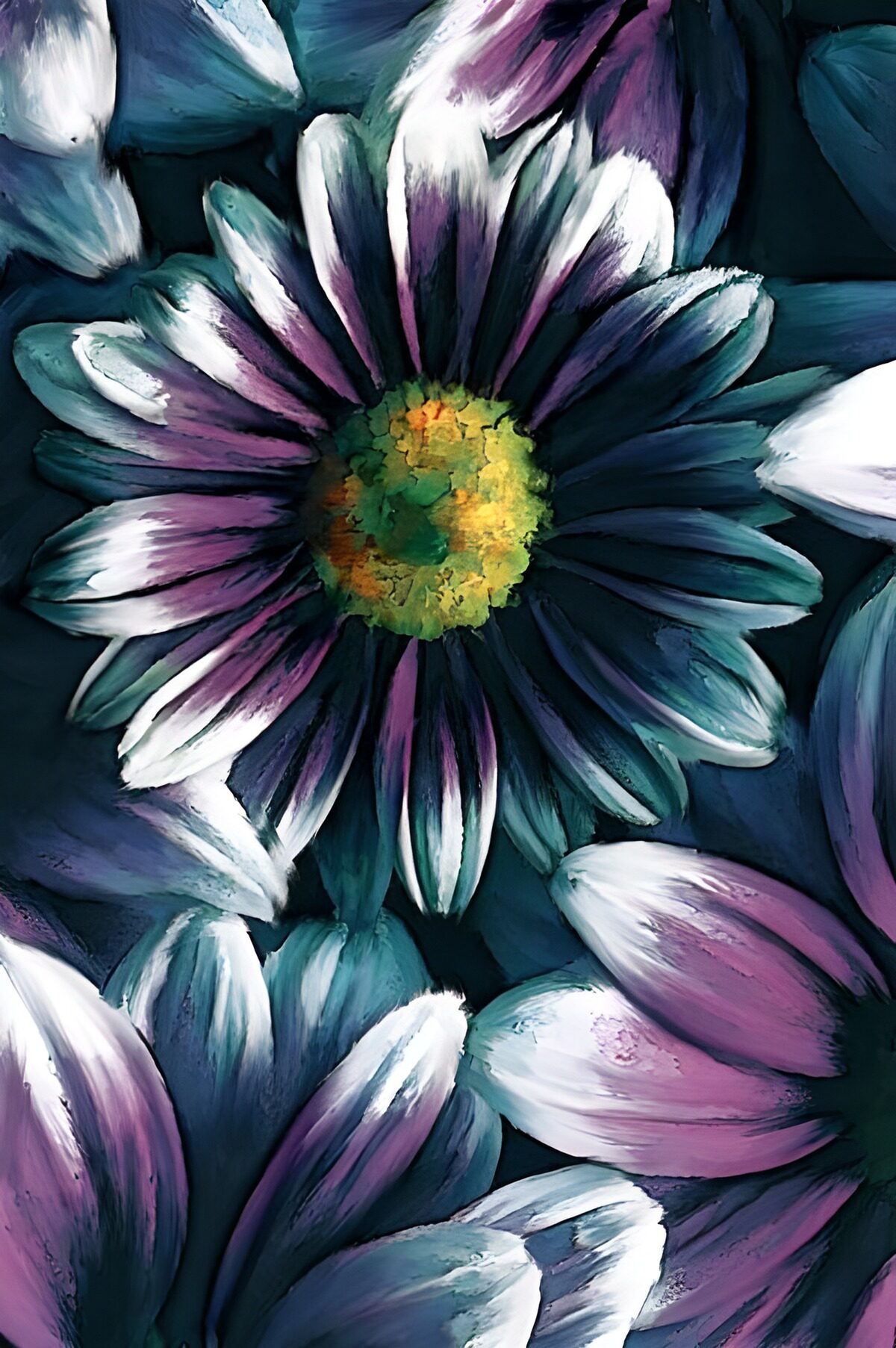 White-tipped flower in blue and purple